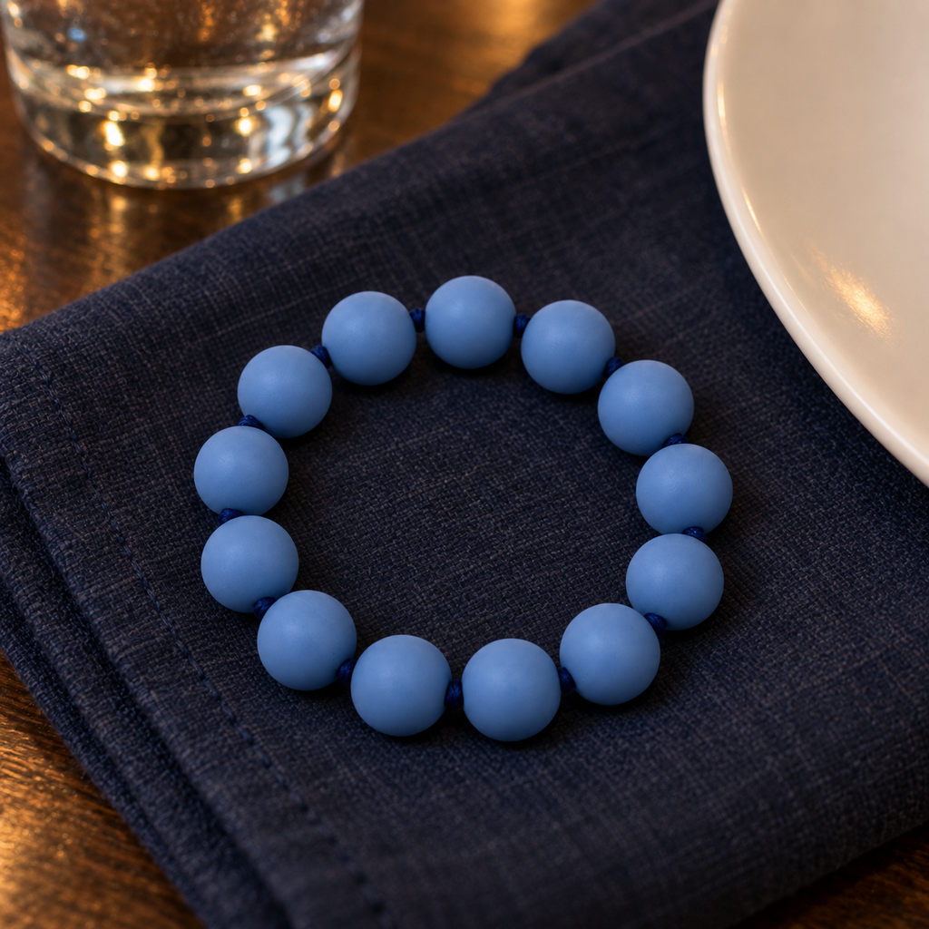 Blue silicone beaded bracelet with 15mm beads