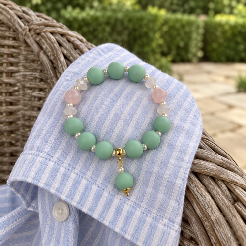 Aqua and crystal beaded bracelet with aqua drop bead