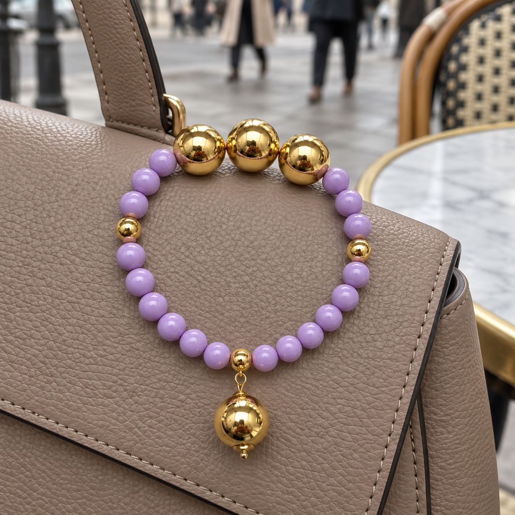 Purple and gold beaded bracelet