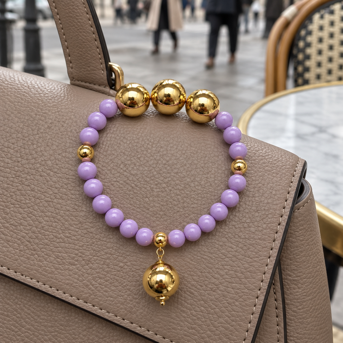 Purple and gold beaded bracelet