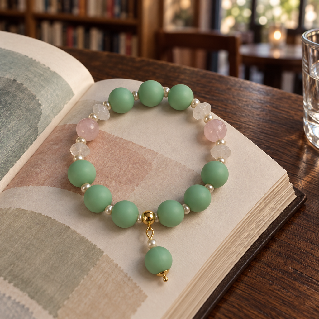 Aqua and crystal beaded bracelet with aqua drop bead