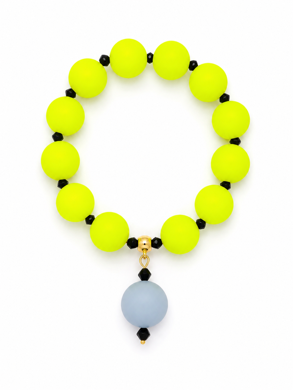 Neon silicone beaded bracelet with blue beaded drop