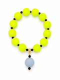 Neon silicone beaded bracelet with blue beaded drop