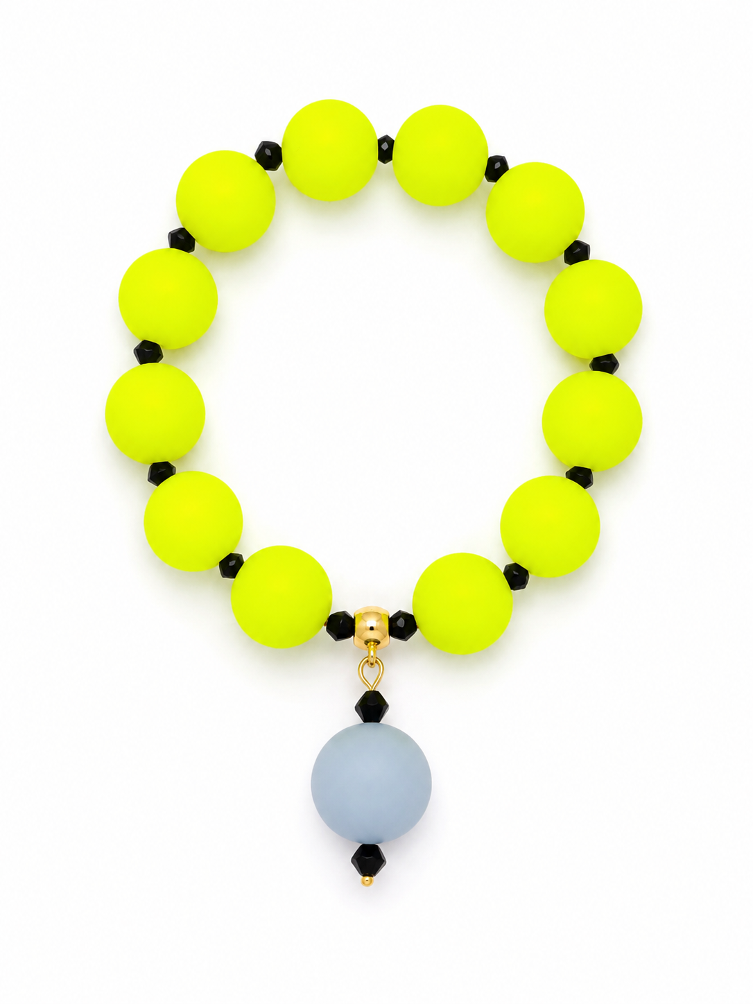 Neon silicone beaded bracelet with blue beaded drop