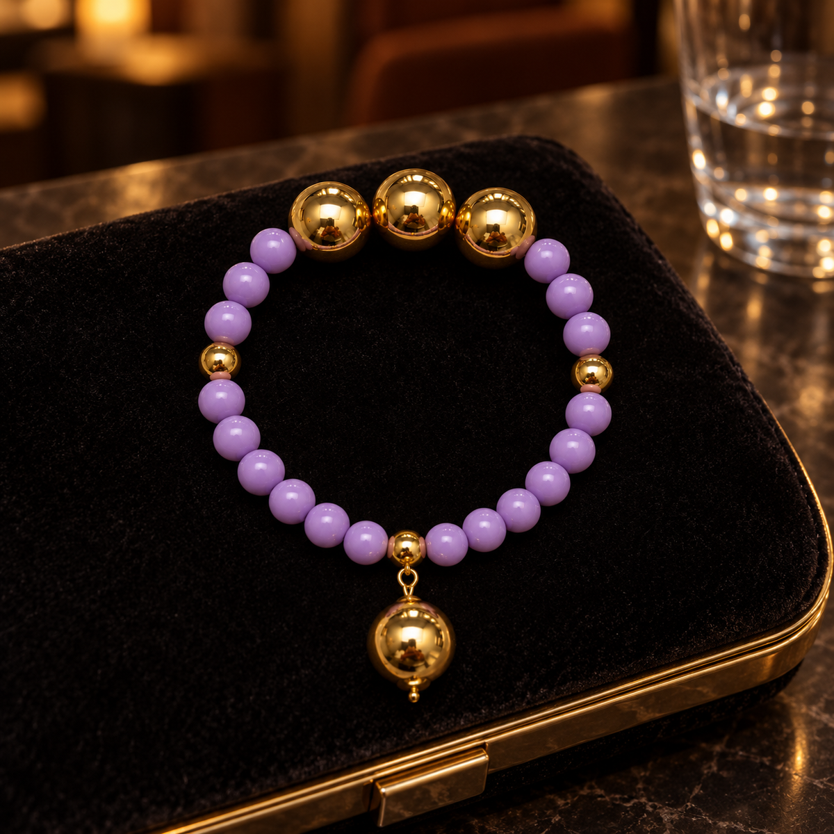 Purple and gold beaded bracelet