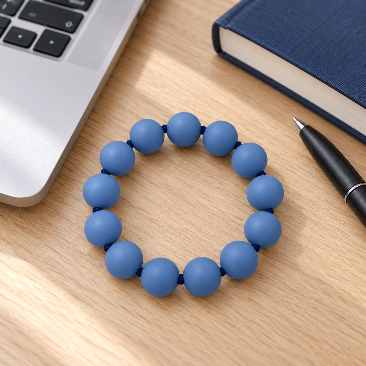Blue silicone beaded bracelet with 15mm beads