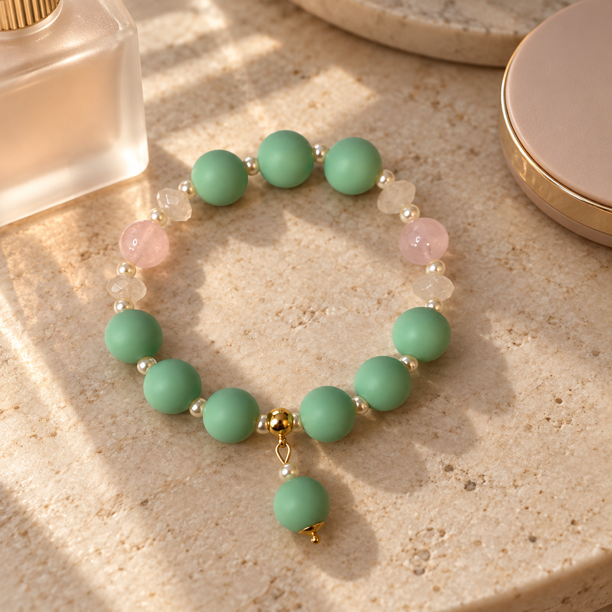 Aqua and crystal beaded bracelet with aqua drop bead