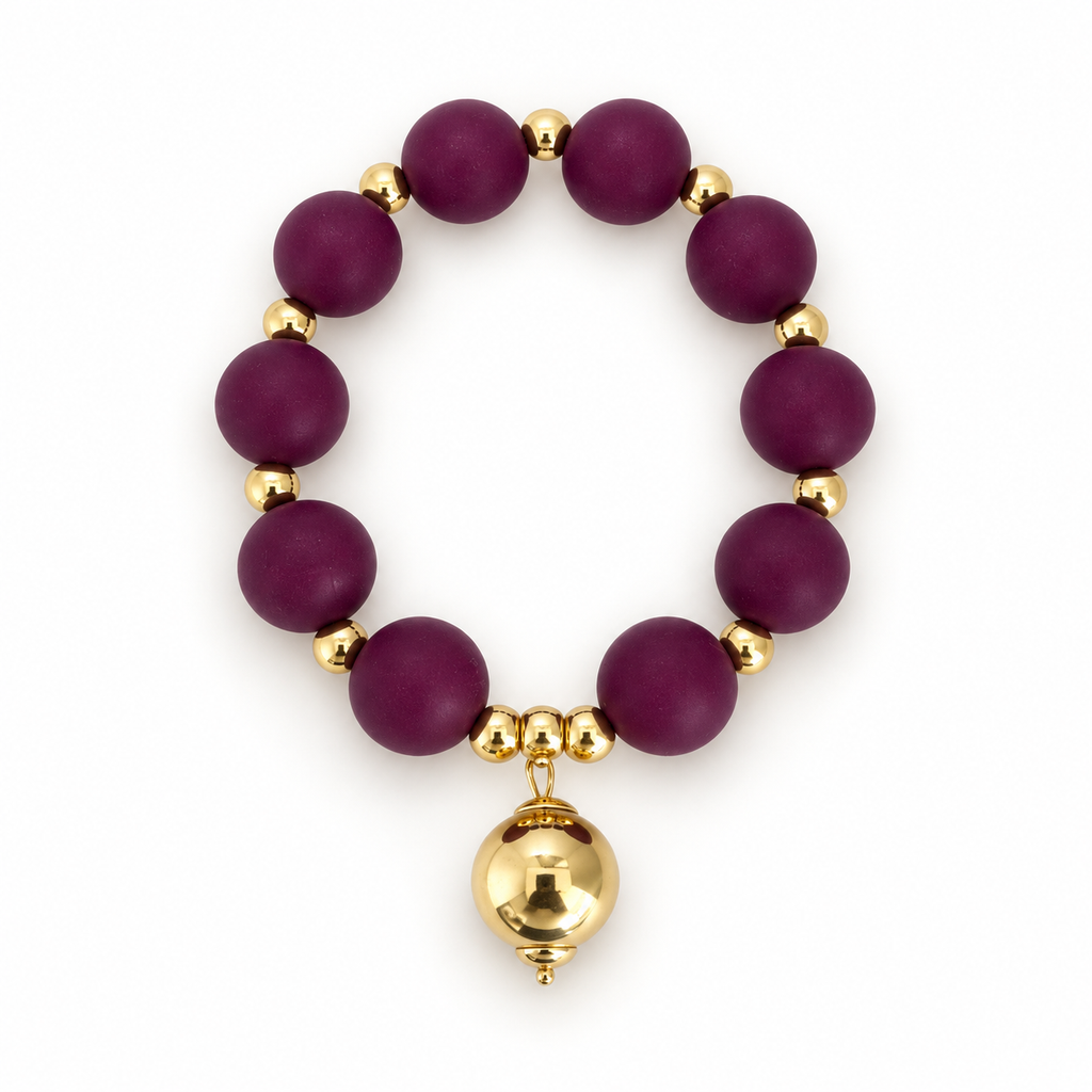 Burgundy silicone beaded bracelet with gold drop