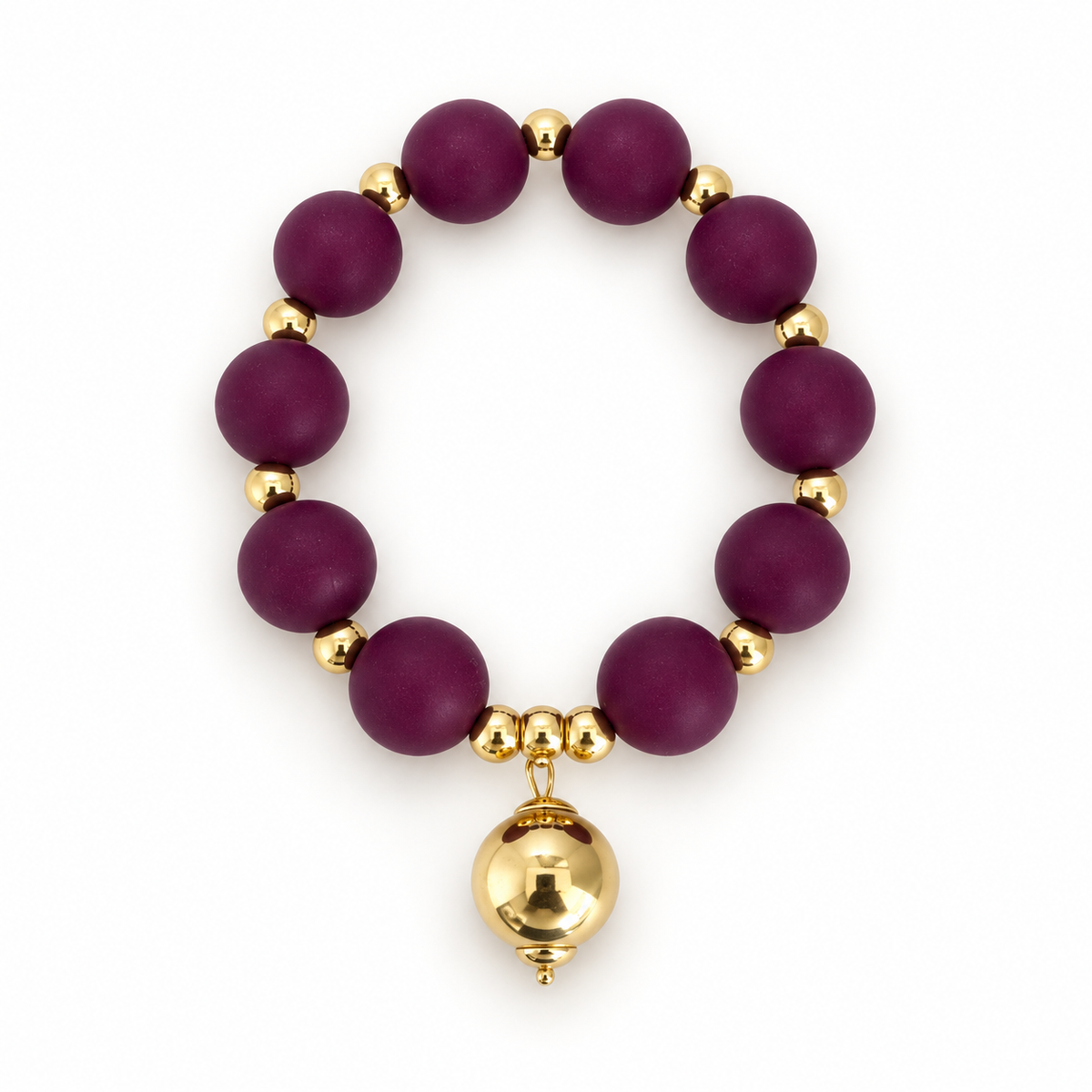 Burgundy silicone beaded bracelet with gold drop