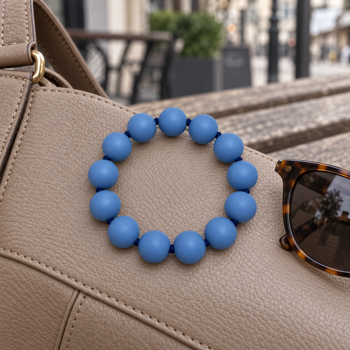 Blue silicone beaded bracelet with 15mm beads