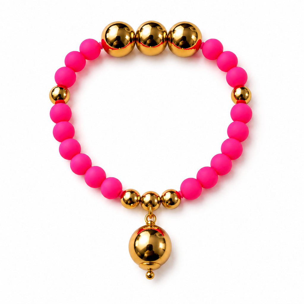 Bright Pink and gold beaded bracelet