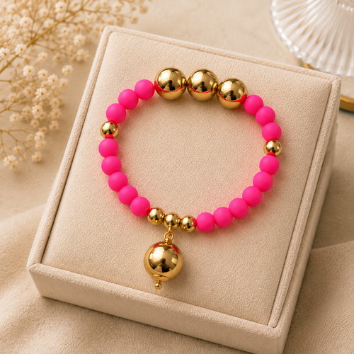 Bright Pink and gold beaded bracelet