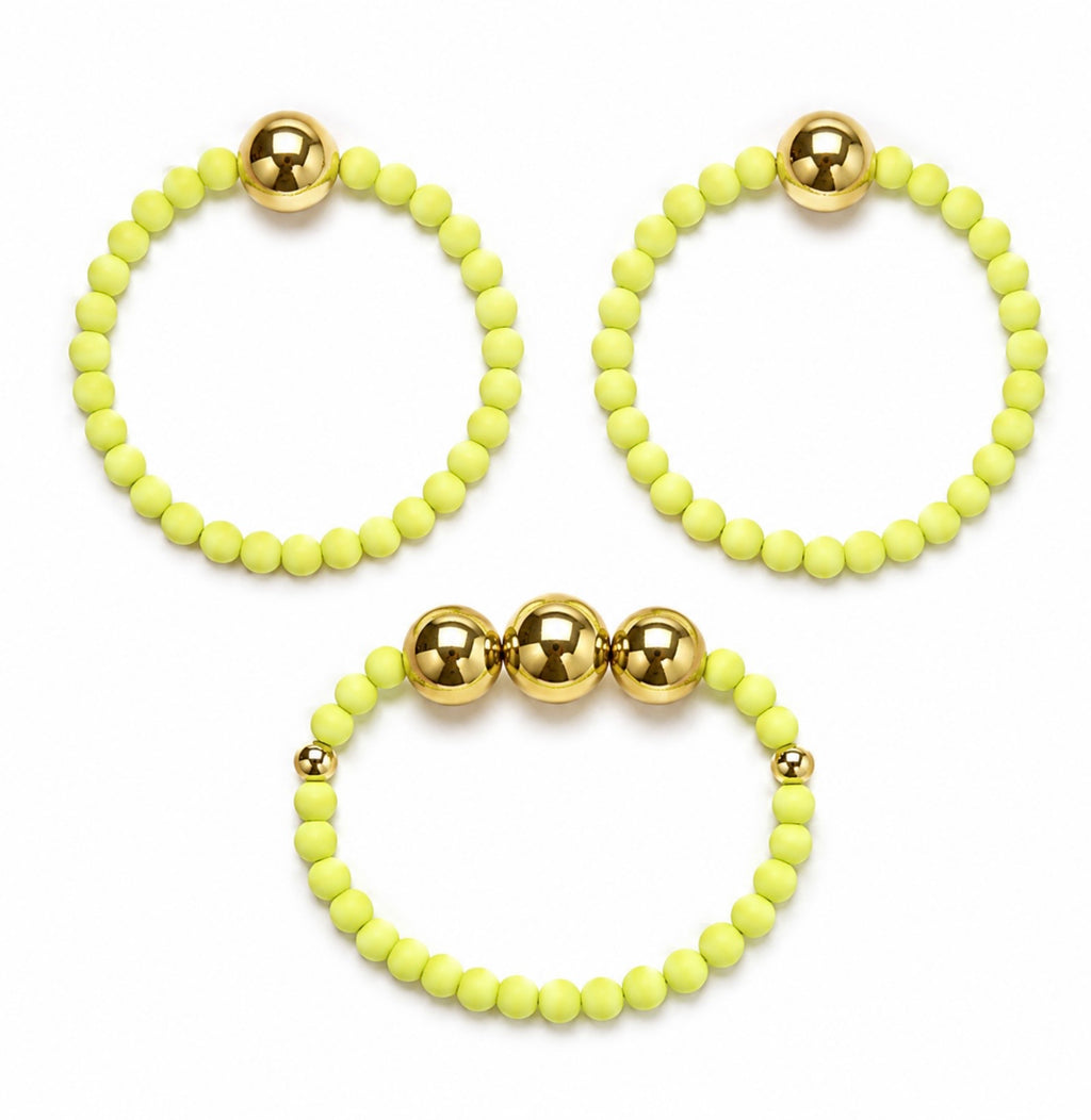 Light lime green and gold bracelet stack