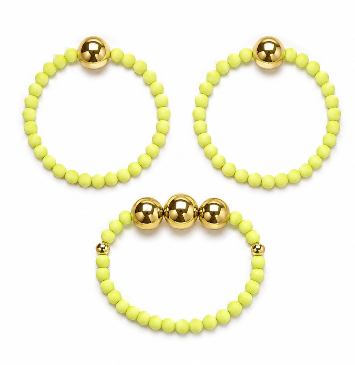 Light lime green and gold bracelet stack