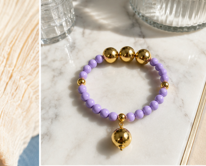 Purple and gold beaded bracelet