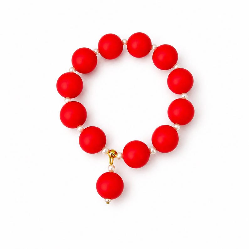Tomato red and pearl beaded bracelet