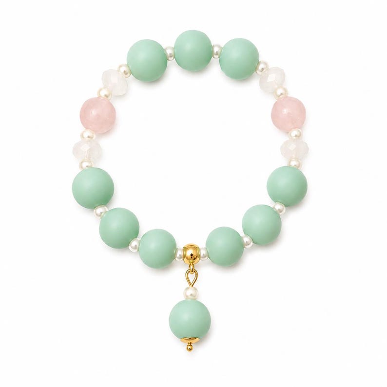 Aqua and crystal beaded bracelet with aqua drop bead