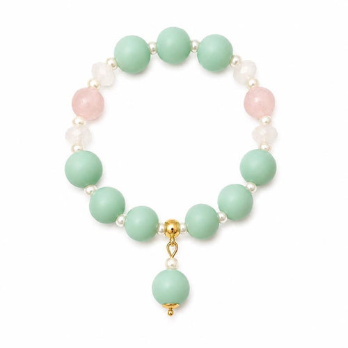Aqua and crystal beaded bracelet with aqua drop bead
